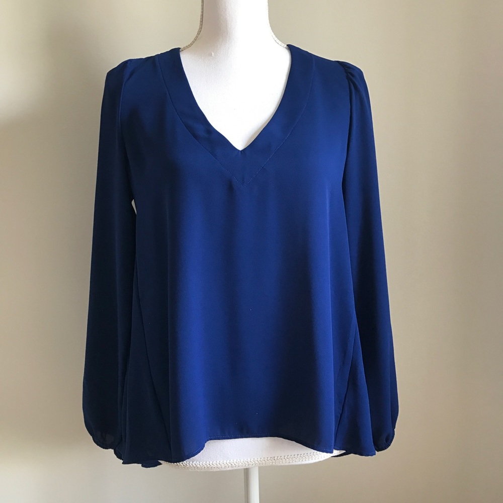 Eight Sixty Royal Blue Hi-Lo V-Neck Blouse